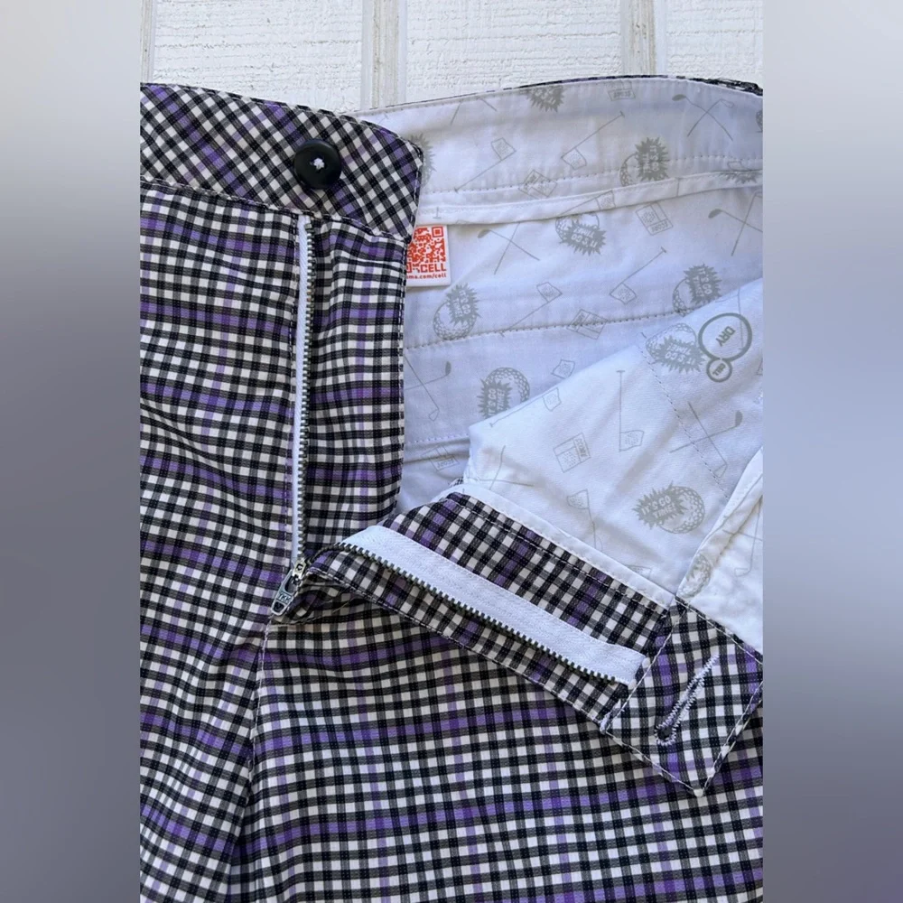 Puma Brand‎ Men’s 10” Golf Shorts Black/White/Purple Check Size 32